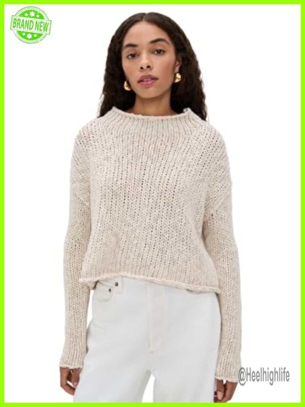 Chunky Cable Knit Pullover Sweater Mock Neck Long Sleeve